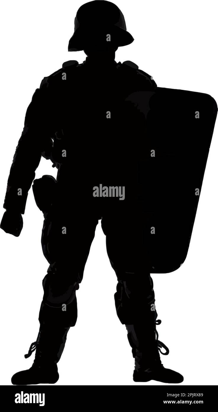 Silhouette of Anti-Riot Special Police Squad Member in Full Gear with ...