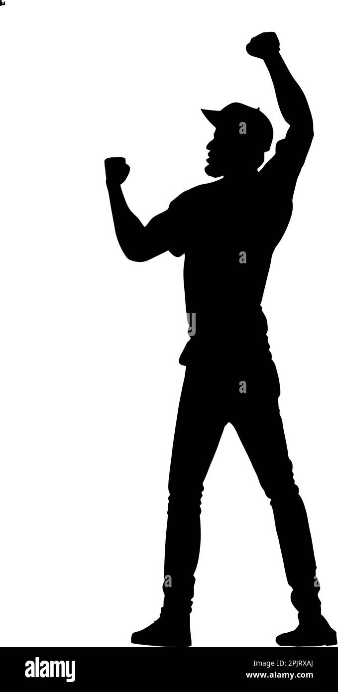 Silhouette of an Angry Male Protester with His Cap Fist in the air Stock Vector