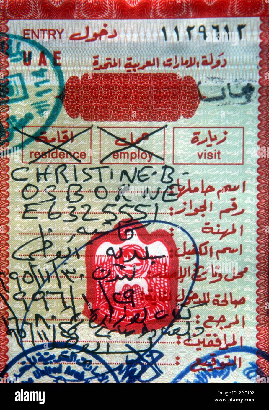 Visitor visa for the United Arab Emirates Stock Photo Alamy