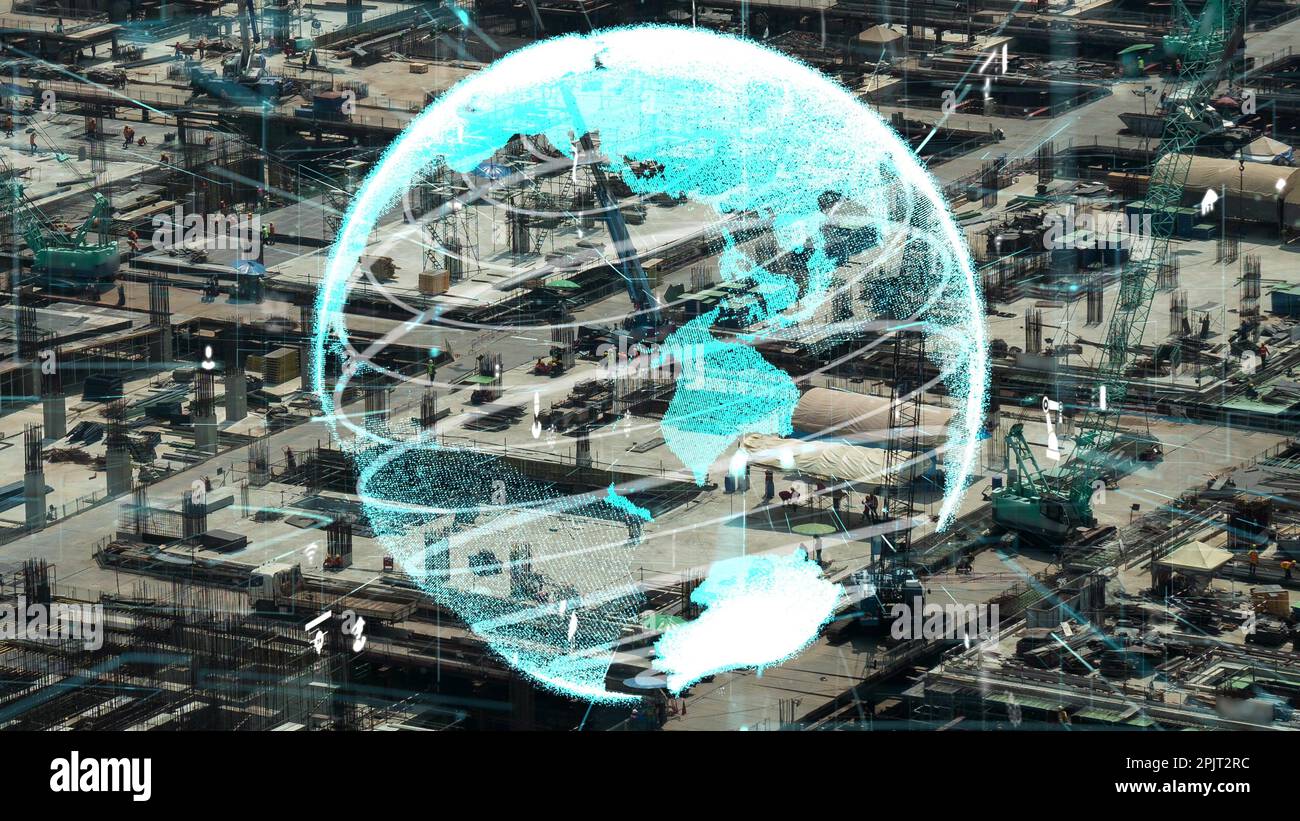 Construction technology concept with alteration graphic over construction site showing concept