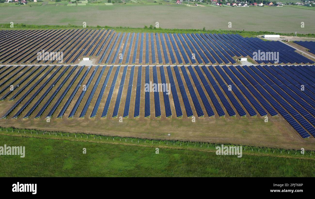 Large Solar Power Solar power plant. Many blue panels of a large solar power plant ...
