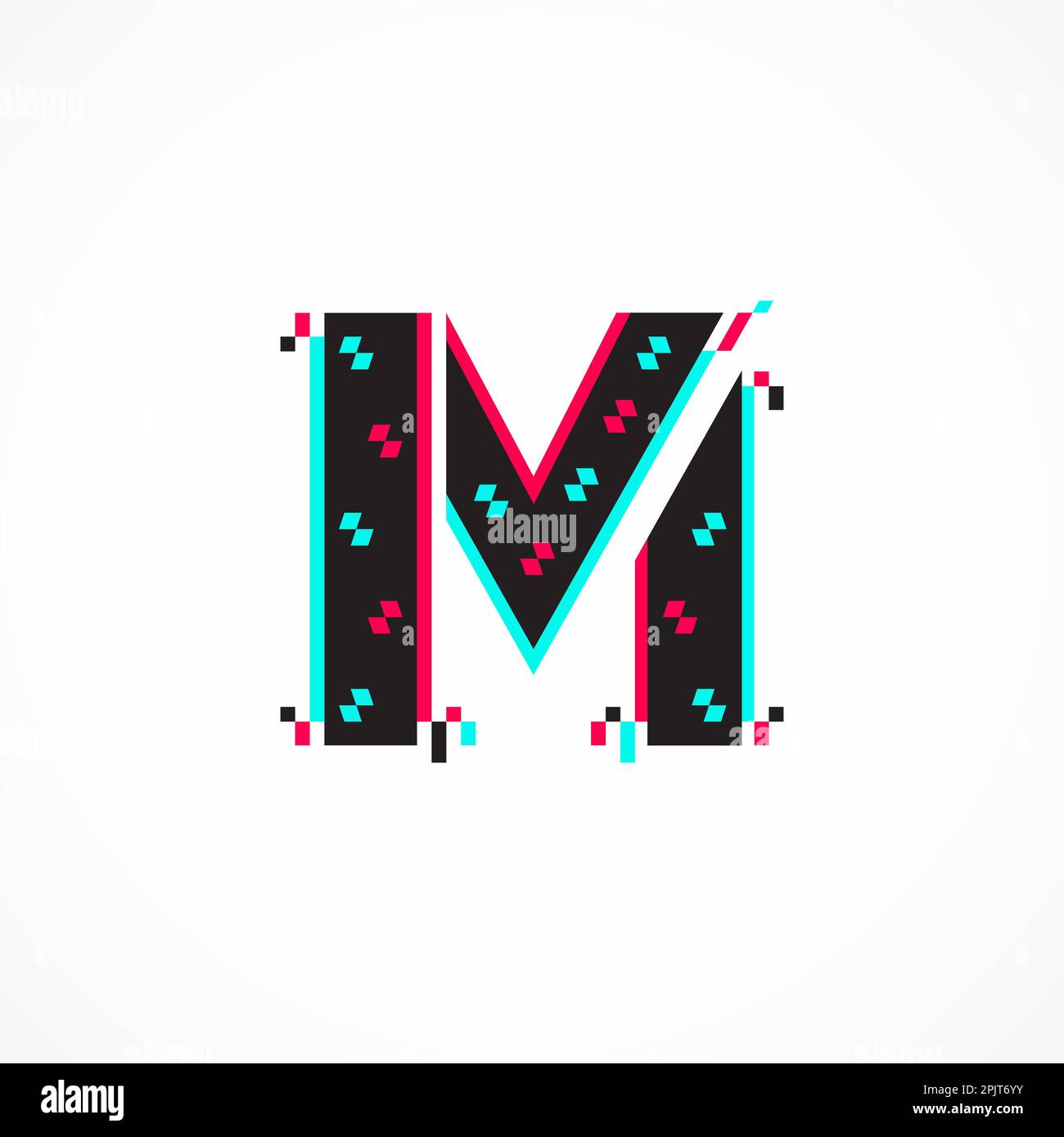Abstract Glitch Effect Corporate Identity Letter M Logo Design Stock Vector