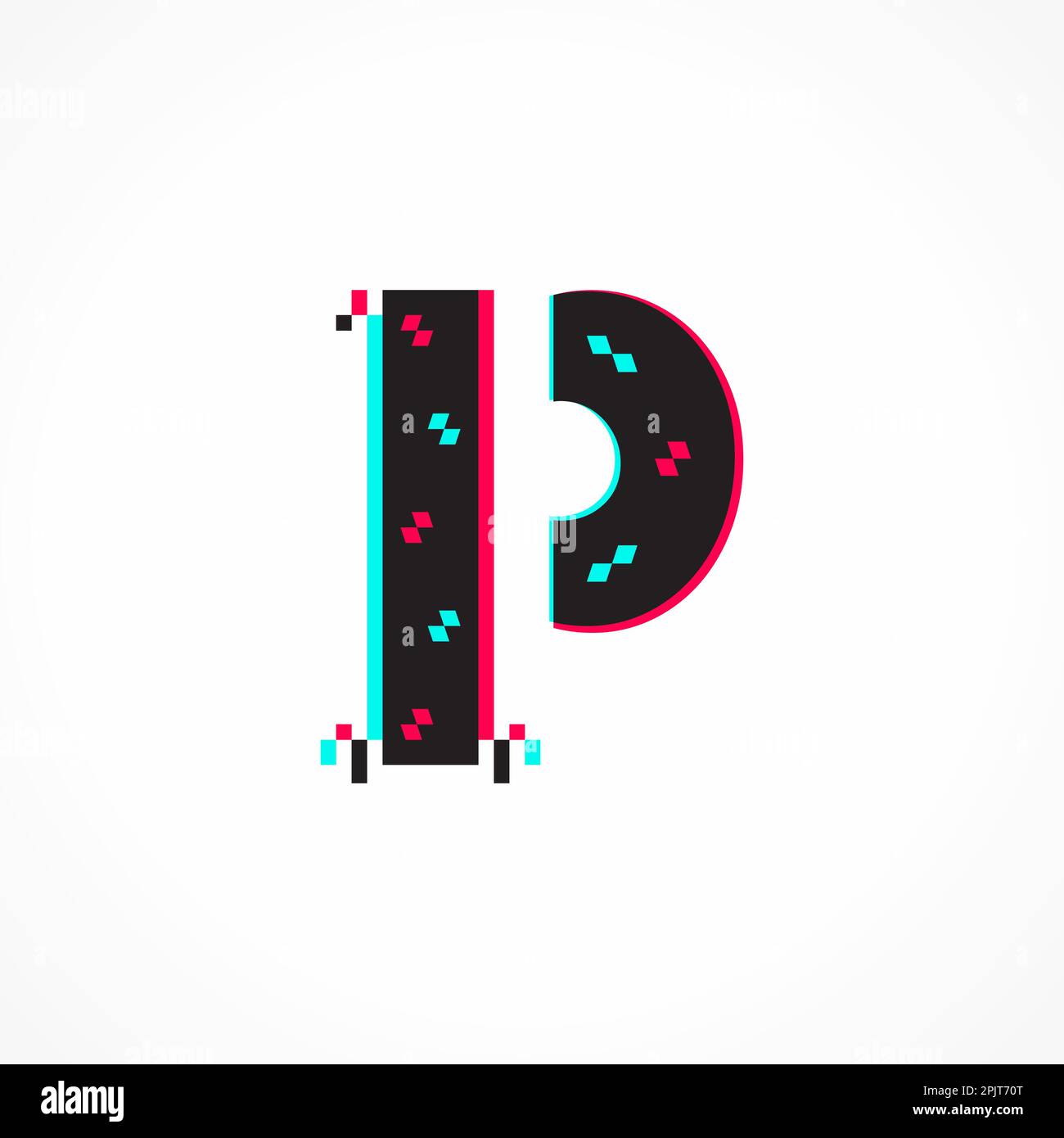 Abstract Glitch Effect Corporate Identity Letter P Logo Design Stock Vector