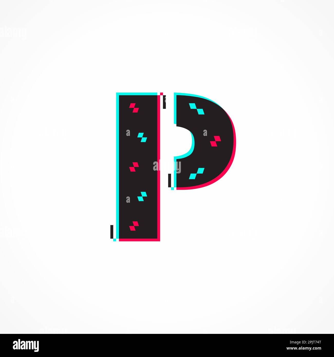 Abstract Glitch Effect Corporate Identity Letter P Logo Design Stock Vector