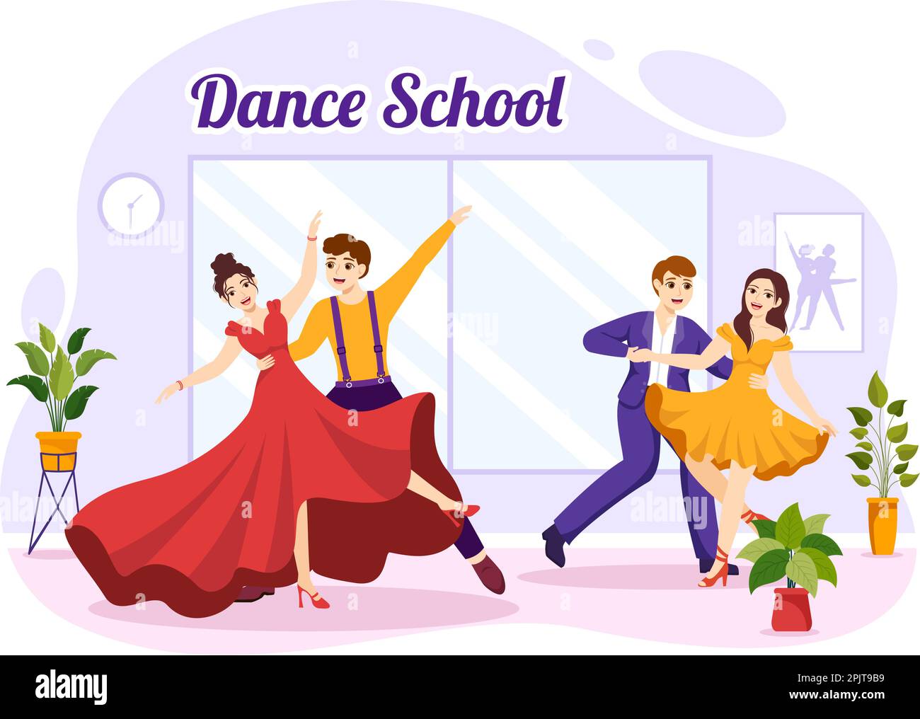 Dance School Illustration of People Dancing or Choreography with Music Equipment in Studio in Flat Cartoon Hand Drawn Landing Page Templates Stock Vector