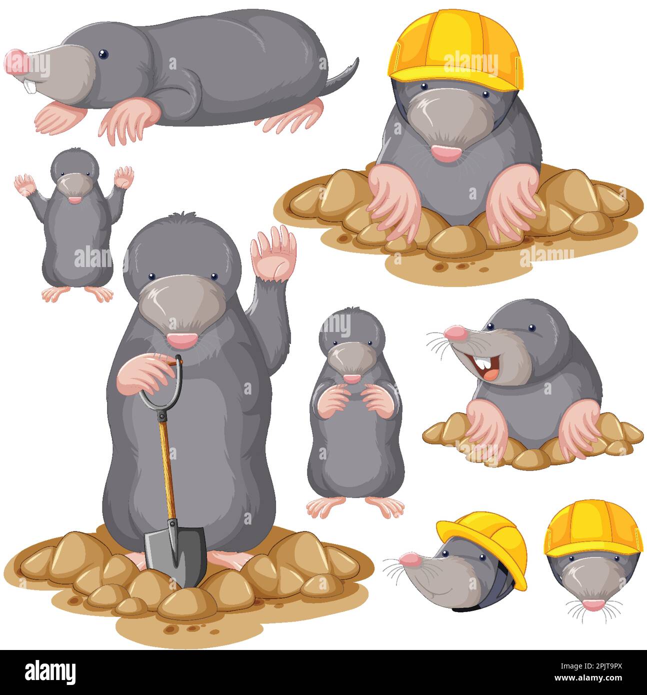 Set of mole cartoon character with head and facial expression ...