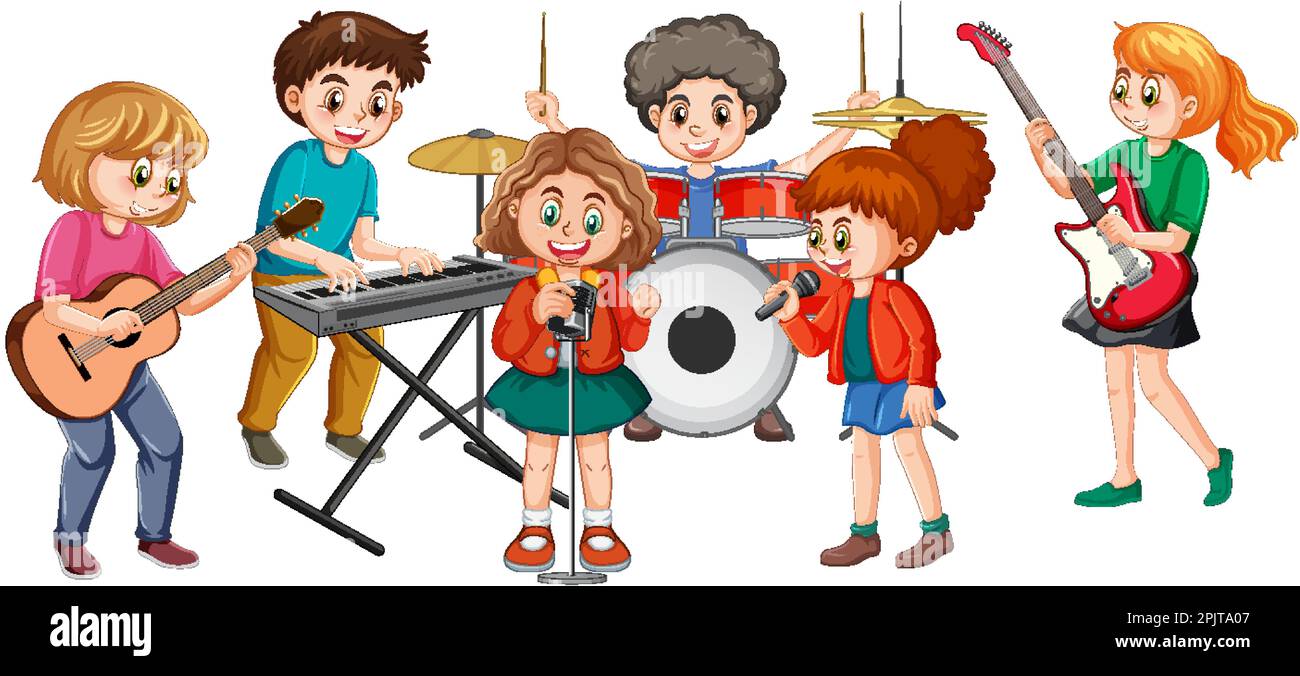 Happy kids playing musical instruments illustration Stock Vector Image ...