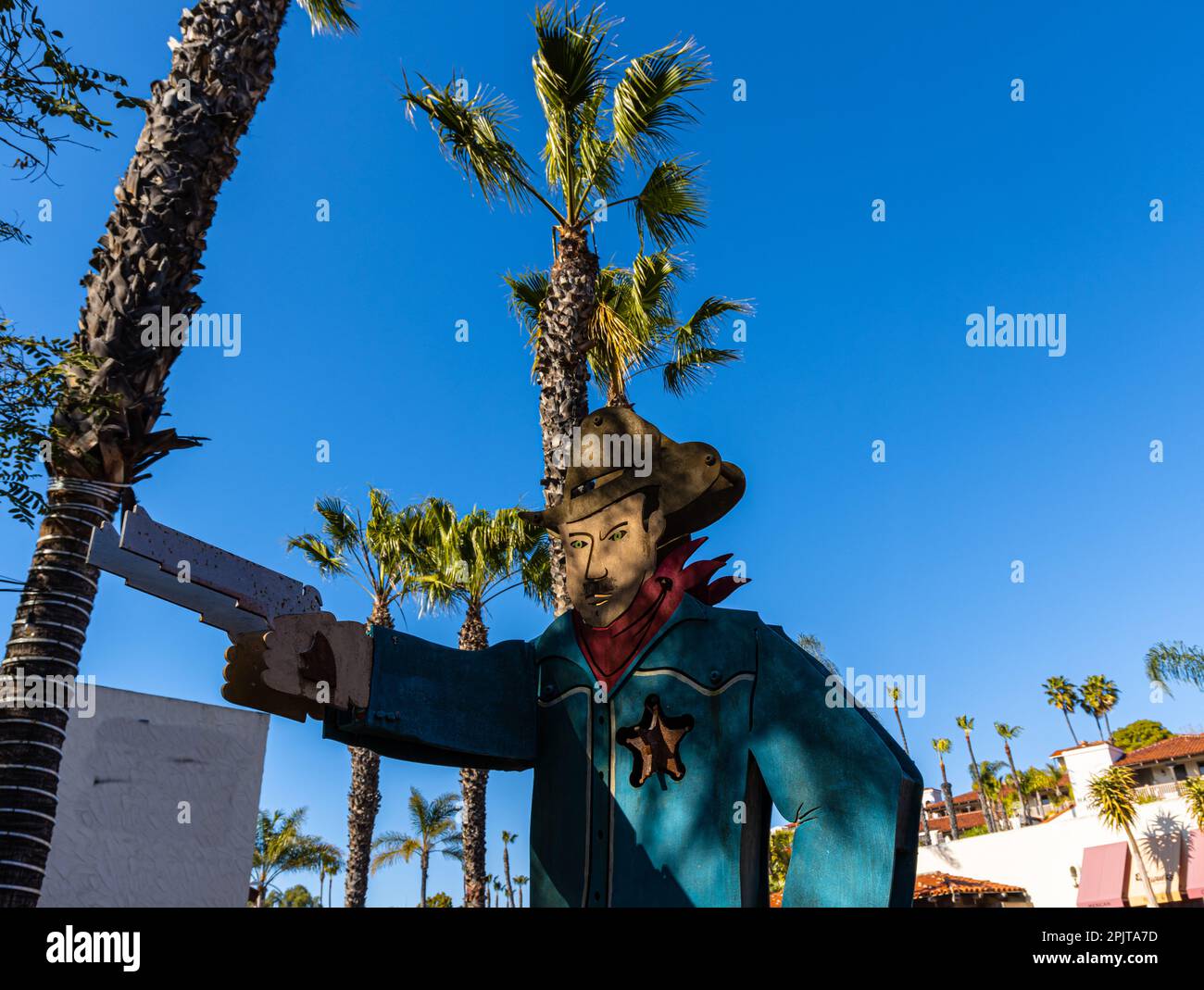 Metal Art Replica Of Cowboy Shootout in Old Town,  San Diego, California, USA Stock Photo