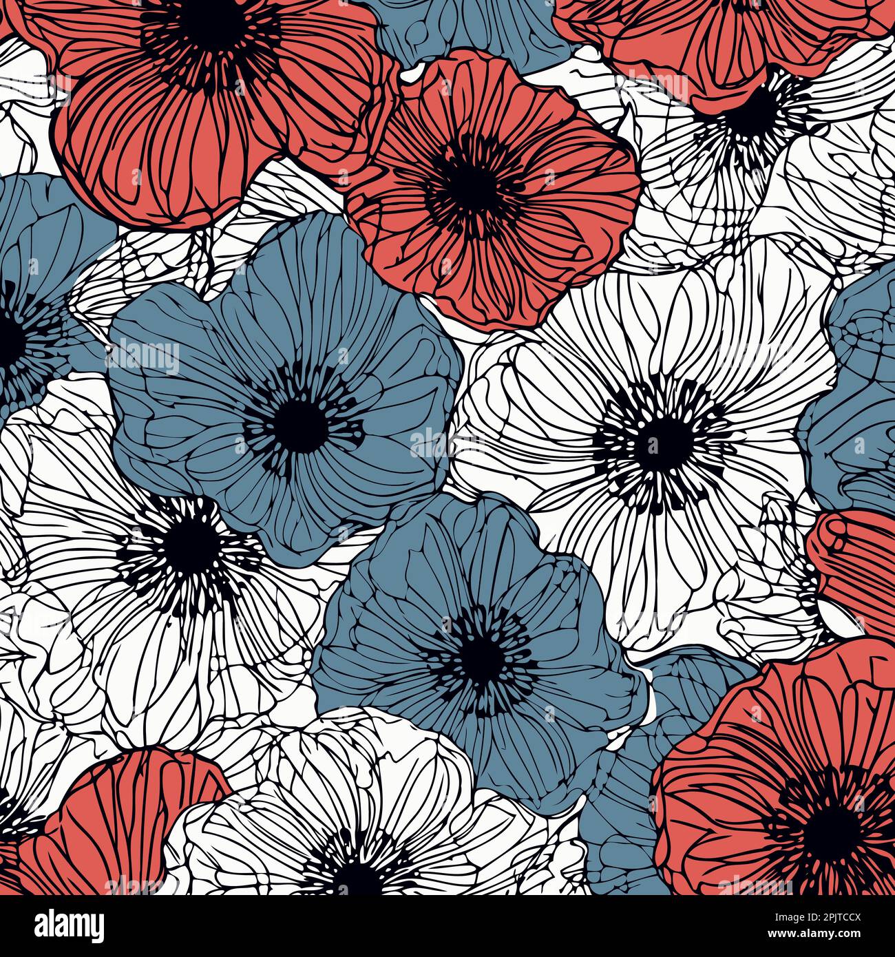 Background of red poppy flowers following the colors of the united ...