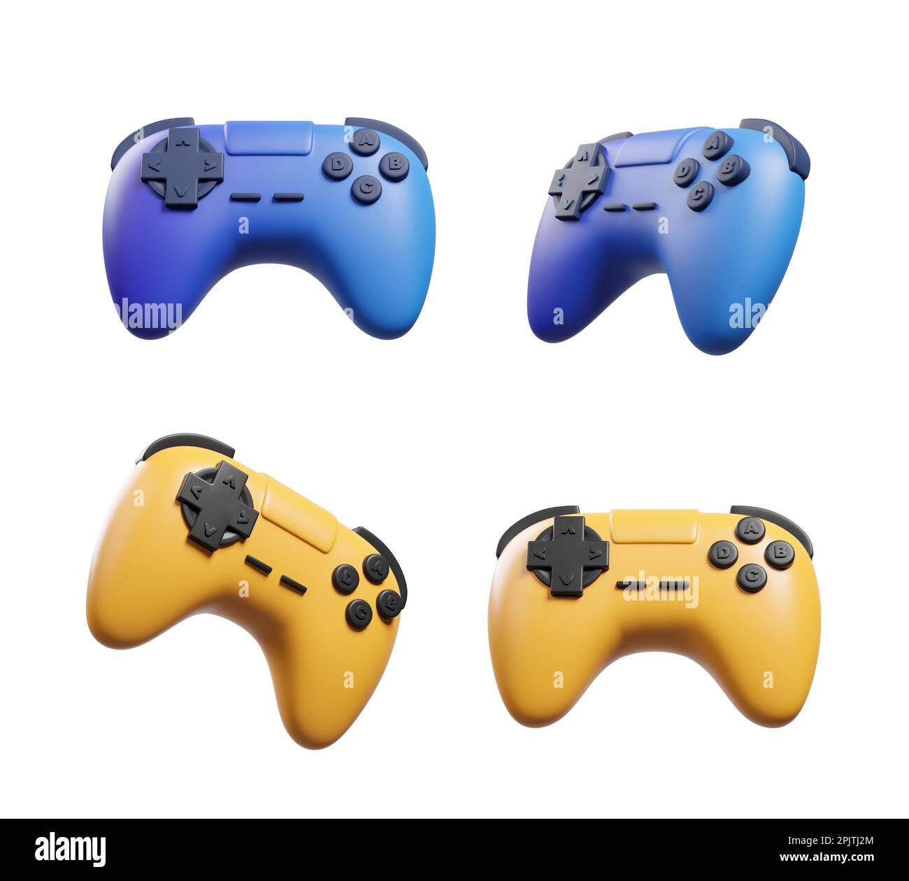 Four set of gamepad controllers, blue and yellow color on empty white  background. Concept of video games, console and wireless device. 3D  rendering il Stock Photo - Alamy