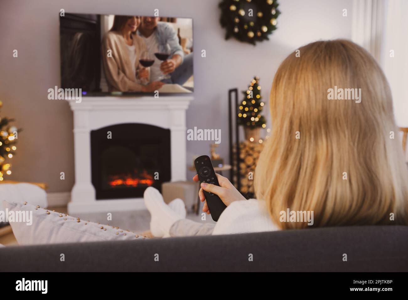 Woman watching romantic movie on hi-res stock photography and images ...