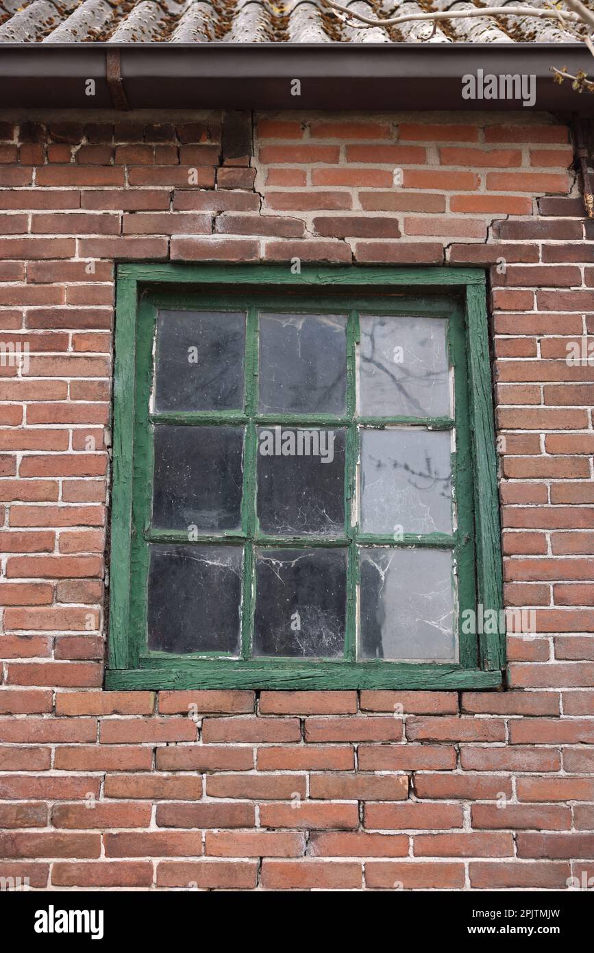 Old window with green frame in building outdoors Stock Photo - Alamy