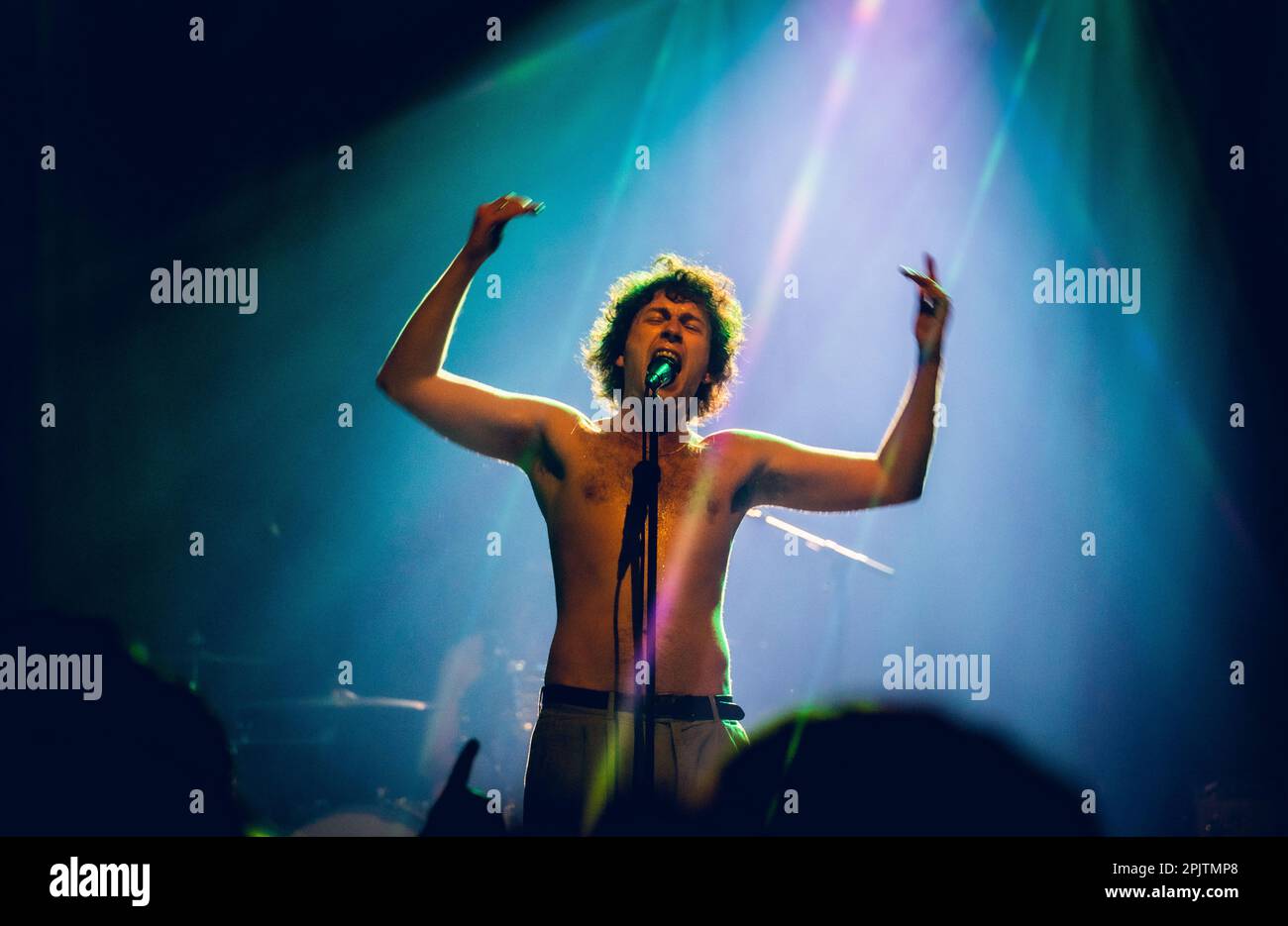 Copenhagen, Denmark. 01st, April 2023. The English post-punk band Shame performs a live concert at VEGA in Copenhagen. Here vocalist Charlie Steen is seen live on stage. (Photo credit: Gonzales Photo - Joe Miller). Stock Photo
