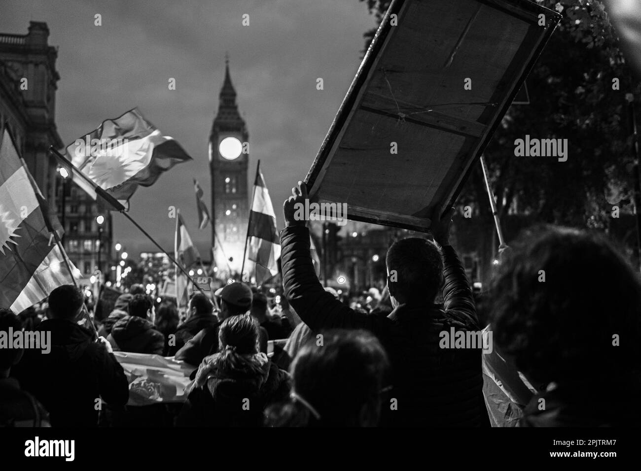 British-Iranians and supporters marched through central London to Downing street to protest against the ruling Islamic Republic in Iran and the IRGC’s conduct. On 16 September 2022, the 22-year-old Iranian woman Mahsa Amini, also known as Jina Amini died of injuries she received whilst in the custody of the religious morality police of the Iranian government. Amini's death resulted in a series of protests across Iran against the ruling Islamic republic. Stock Photo