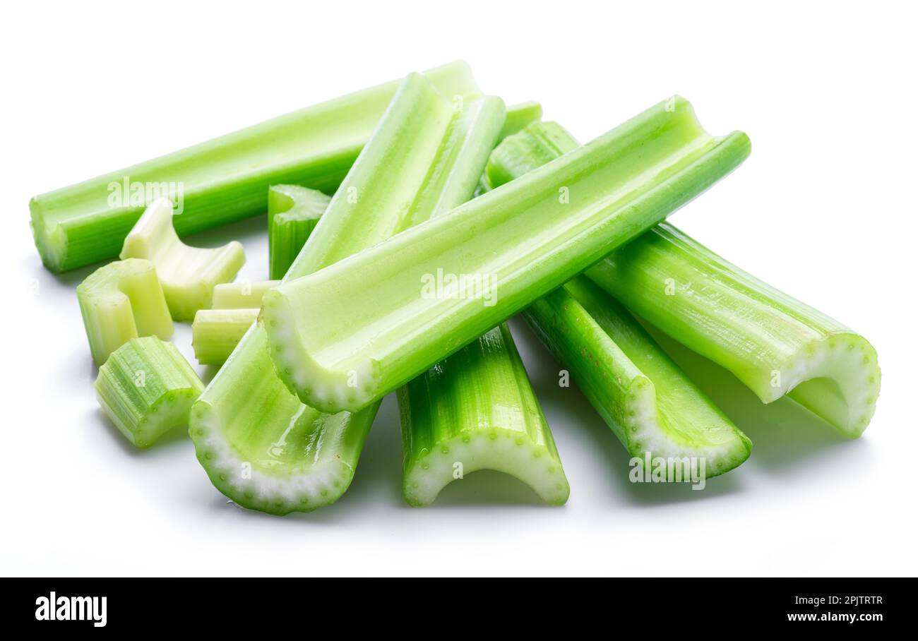 Pile of celery ribs isolated on white background Stock Photo Alamy