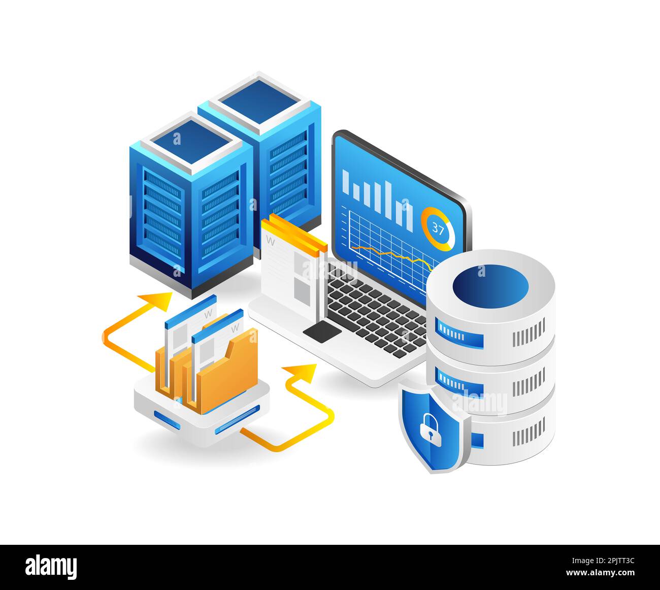 3d isometric illustration concept of maintaining big data web hosting ...