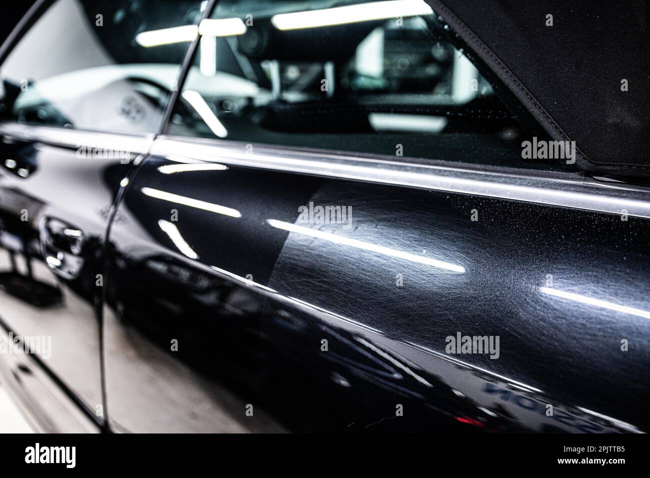 Before and after effect after polishing the paint and removing