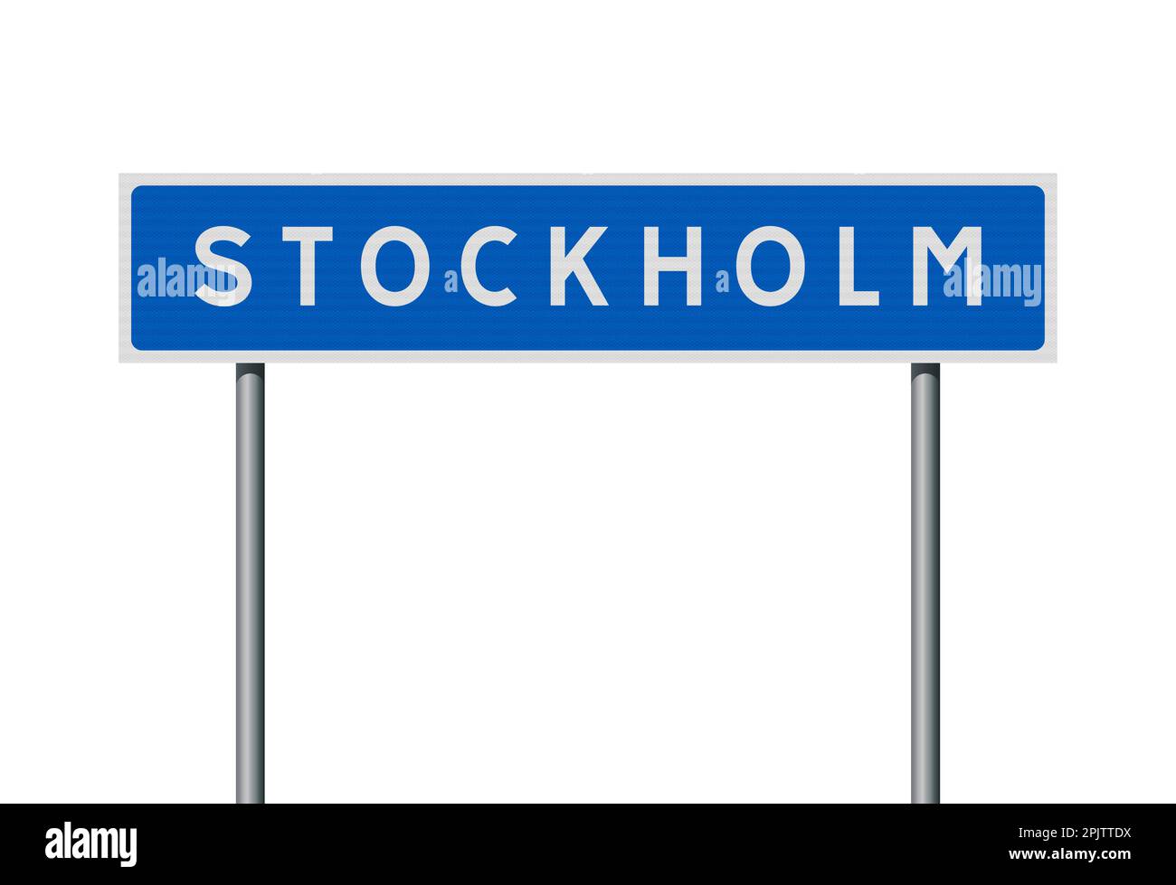 Vector illustration of the City of Stockholm (Sweden) entrance blue road sign on metallic poles Stock Vector