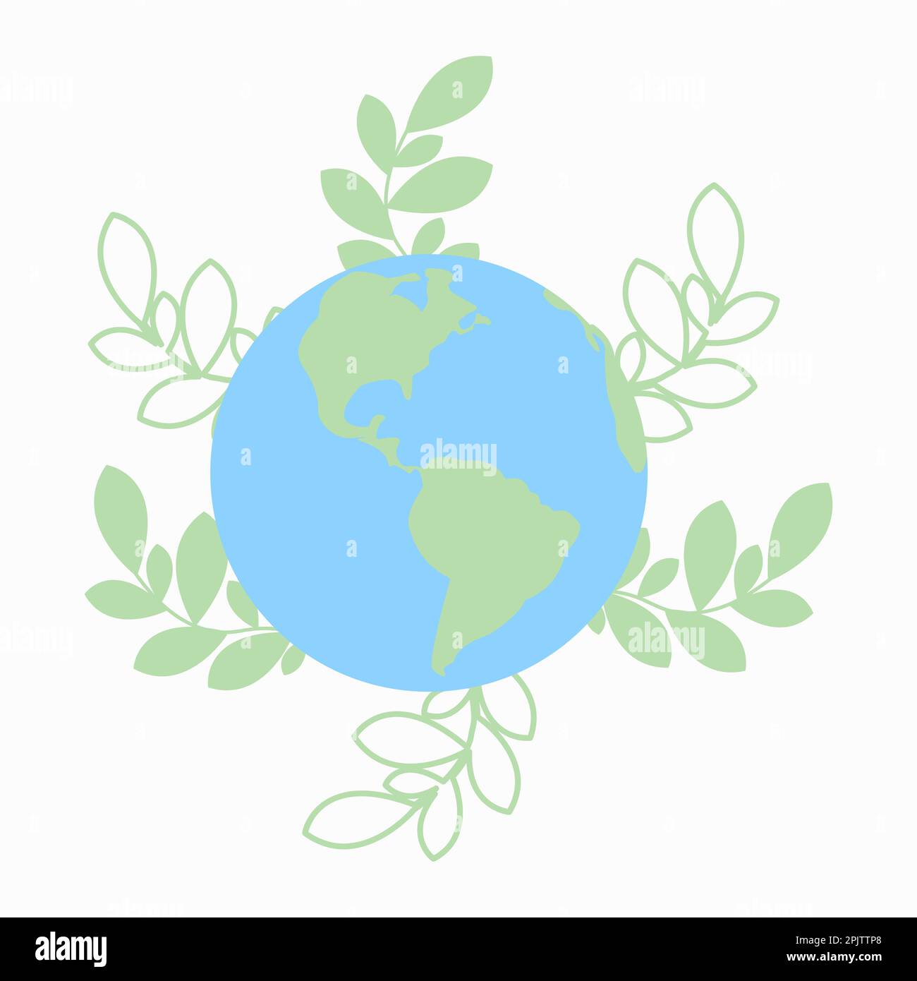 Vector illustration of Earth globe with green leaves, recycle leaves ...