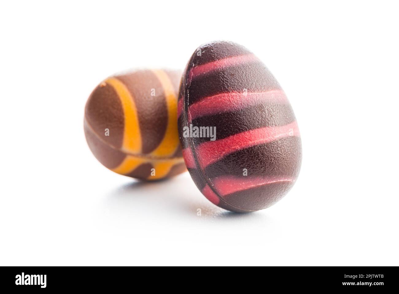 Chocolate easter eggs isolated on the white background. Stock Photo