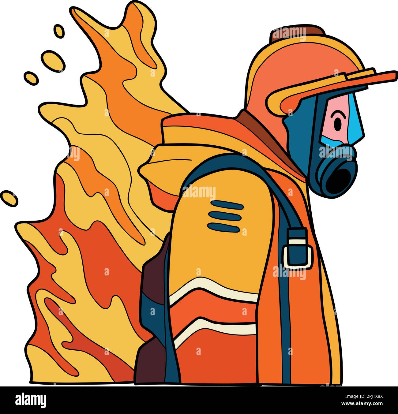 firefighter with fire suit illustration in doodle style isolated on