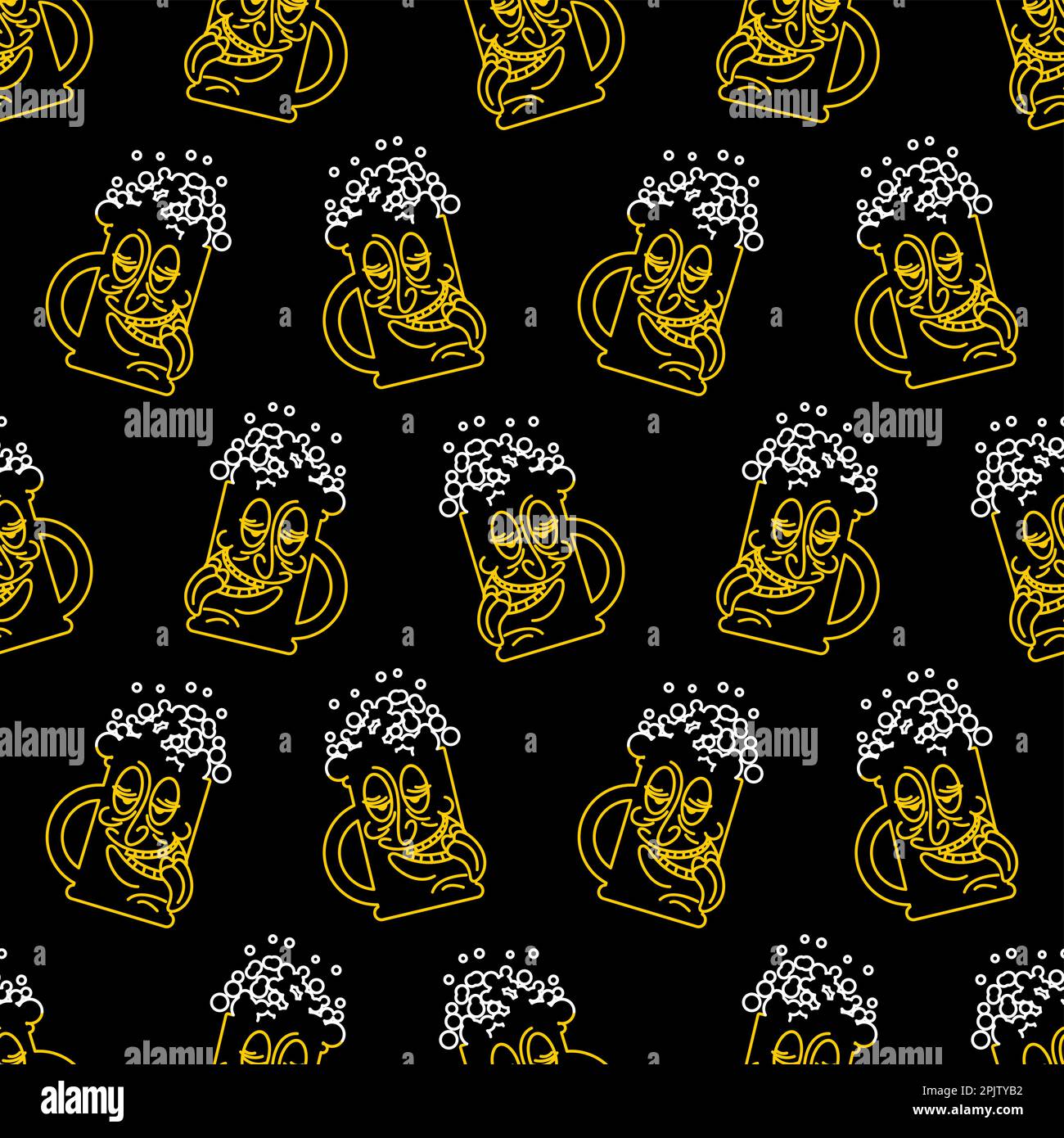 Drunk beer mug cartoon pattern seamless. Alcoholic background Stock Vector