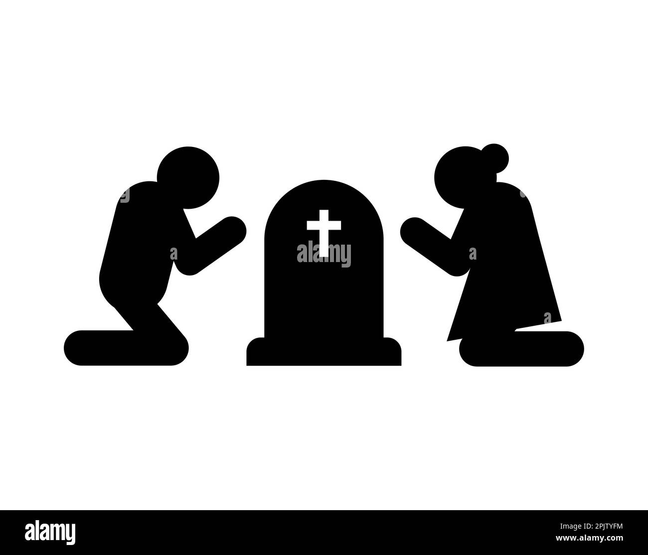 Parents at child's grave. Funeral and deceased. concept of sadness and suffering Stock Vector