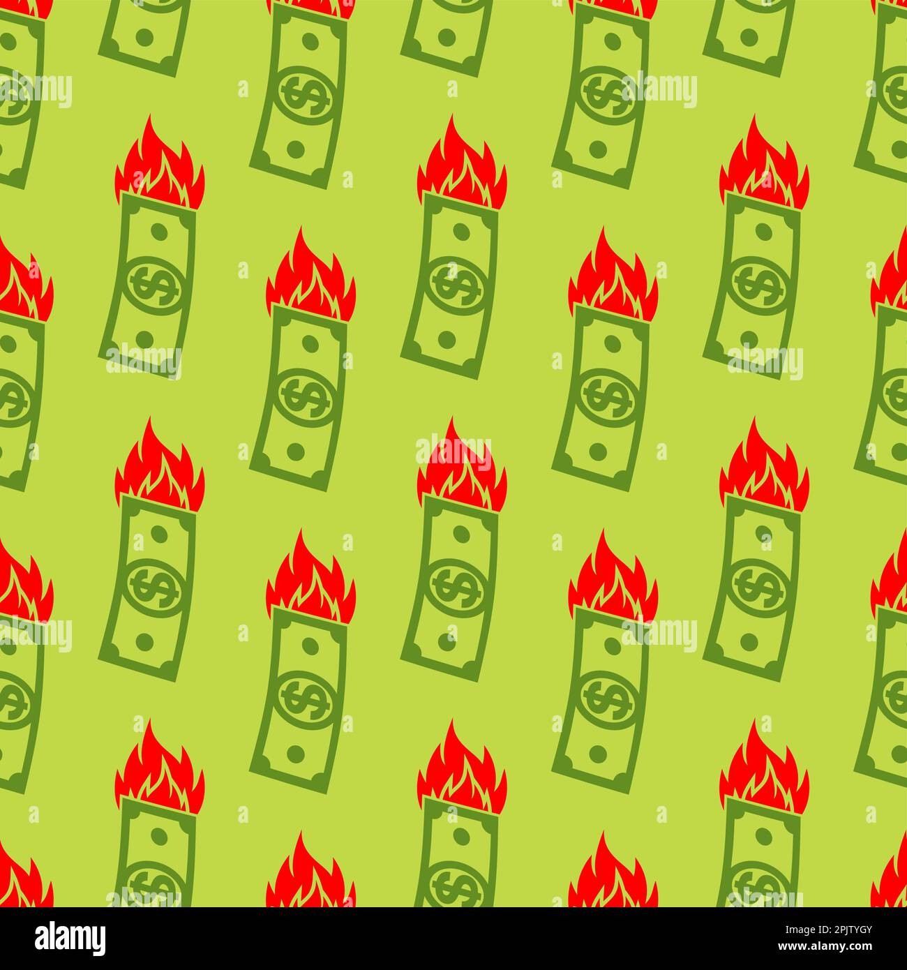 Dollar is on fire pattern seamless. Burning money background. Vector texture Stock Vector
