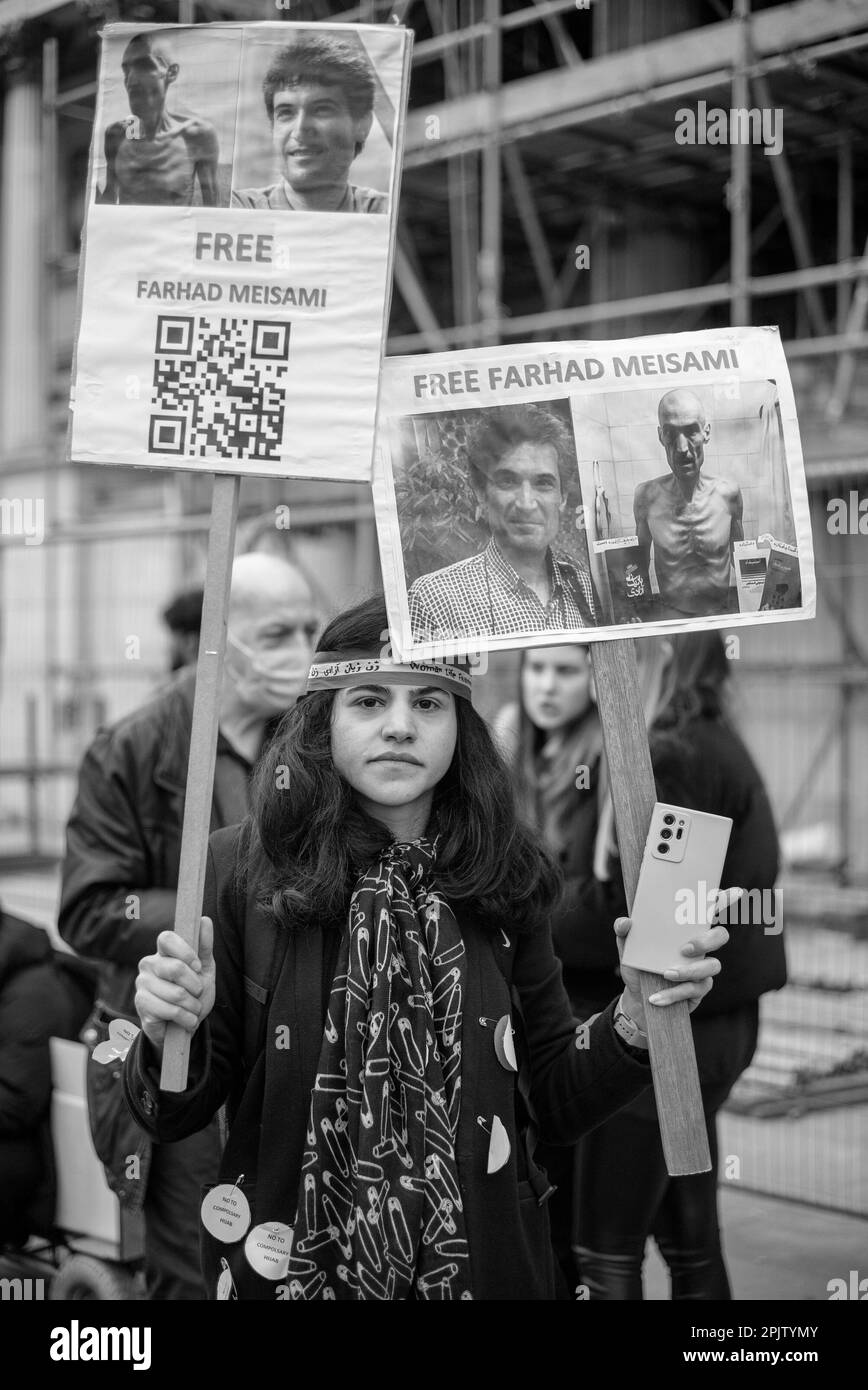 British-Iranians and supporters marched through central London to Tralfalgar square to protest against the ruling Islamic Republic in Iran and the IRGC’s conduct. On 16 September 2022, the 22-year-old Iranian woman Mahsa Amini, also known as Jina Amini died of injuries she received whilst in the custody of the religious morality police of the Iranian government. Amini's death resulted in a series of protests across Iran against the ruling Islamic republic. Stock Photo