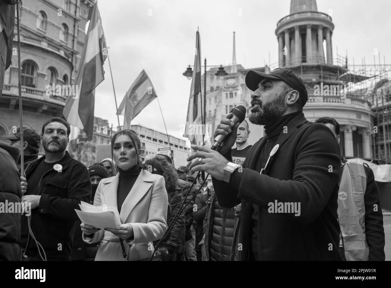 British-Iranians and supporters marched through central London to Tralfalgar square to protest against the ruling Islamic Republic in Iran and the IRGC’s conduct. On 16 September 2022, the 22-year-old Iranian woman Mahsa Amini, also known as Jina Amini died of injuries she received whilst in the custody of the religious morality police of the Iranian government. Amini's death resulted in a series of protests across Iran against the ruling Islamic republic. Stock Photo