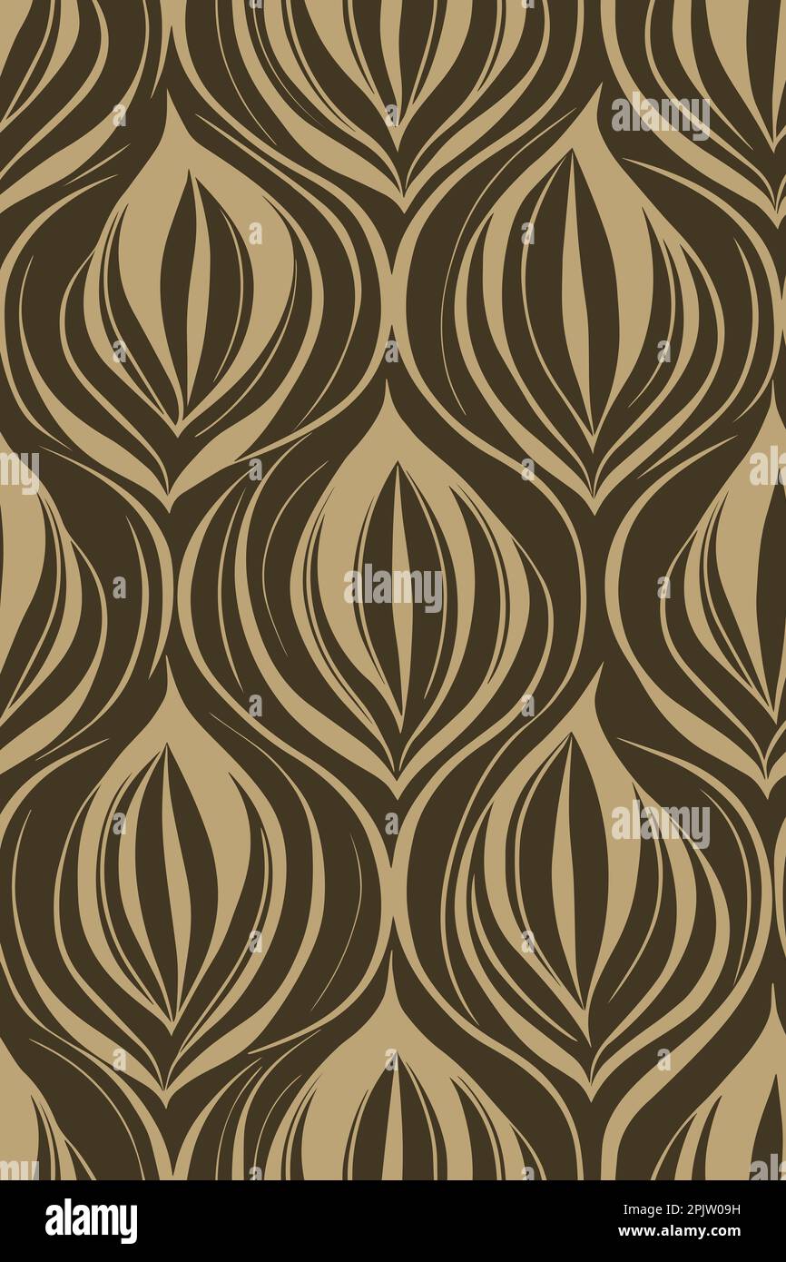 Seamless damask pattern with variating organic shapes. Brown and gold