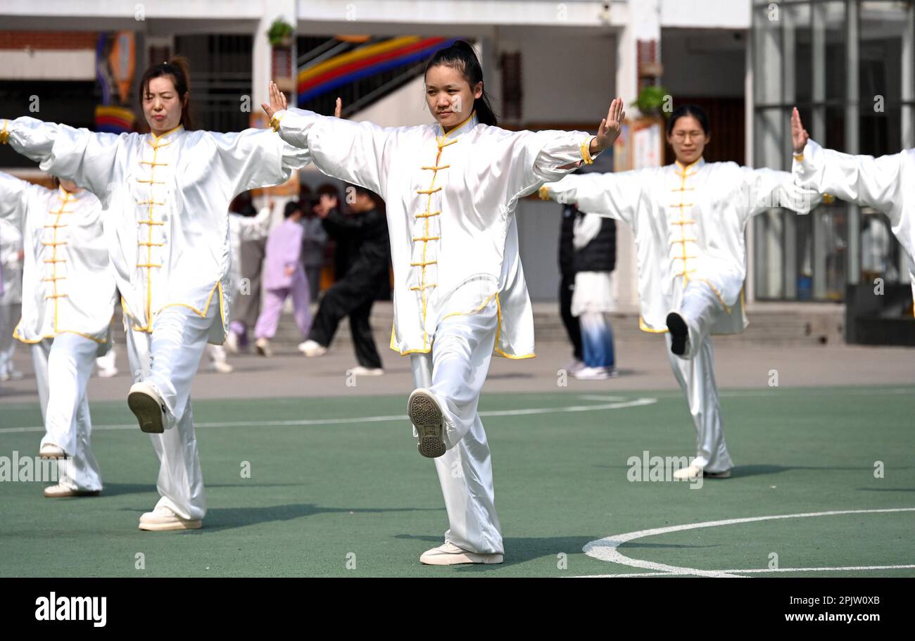 The contestants showcase Tai Chi at a national fitness Tai chi competition  held in Handan City, north China's Hebei Province, 1 April, 2023. (Photo by  ChinaImages/Sipa USA) Credit: Sipa US/Alamy Live News