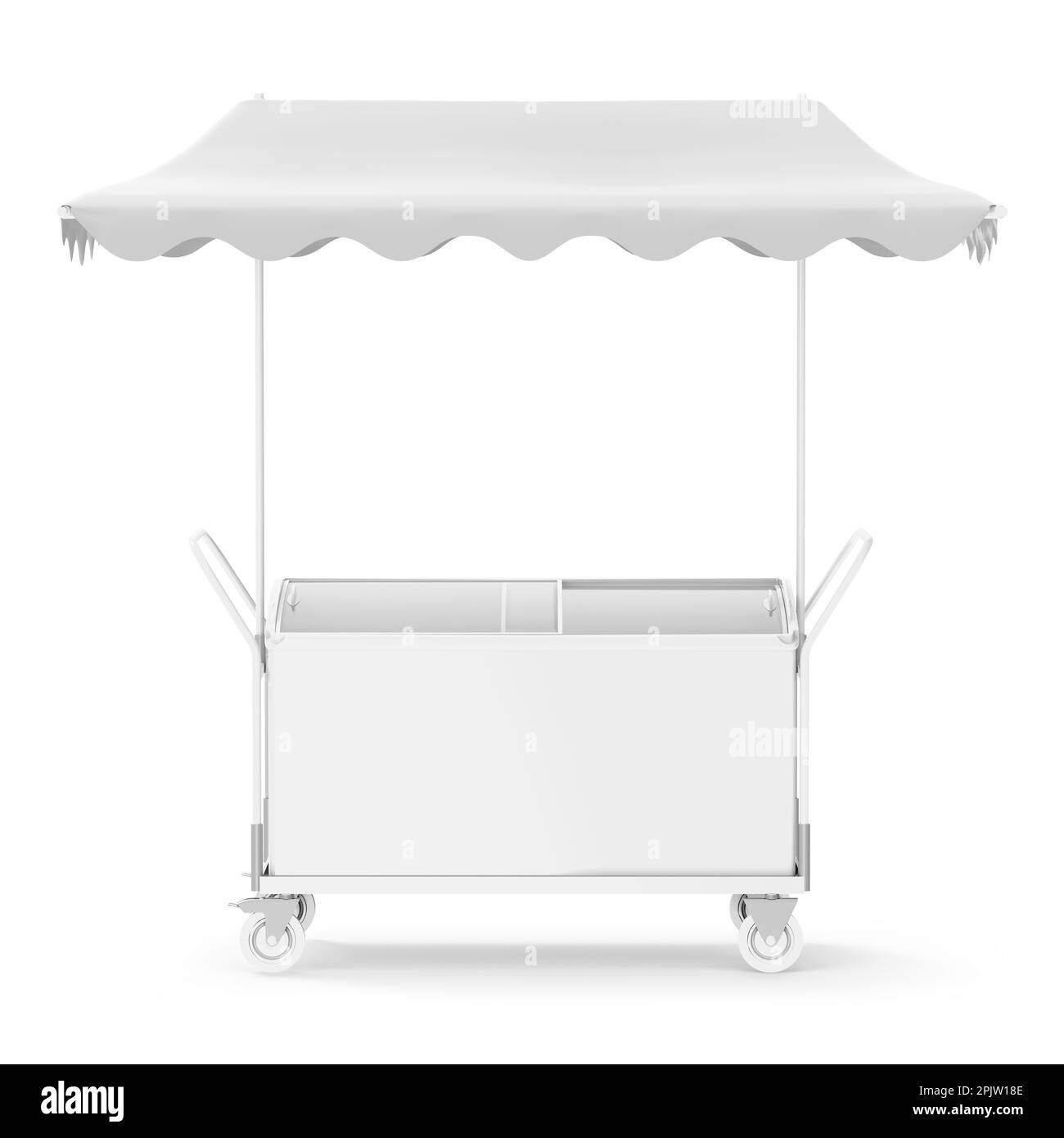 Ice Cream Fridge with Awning 3D Rendering on White Background for Advertising Stock Photo
