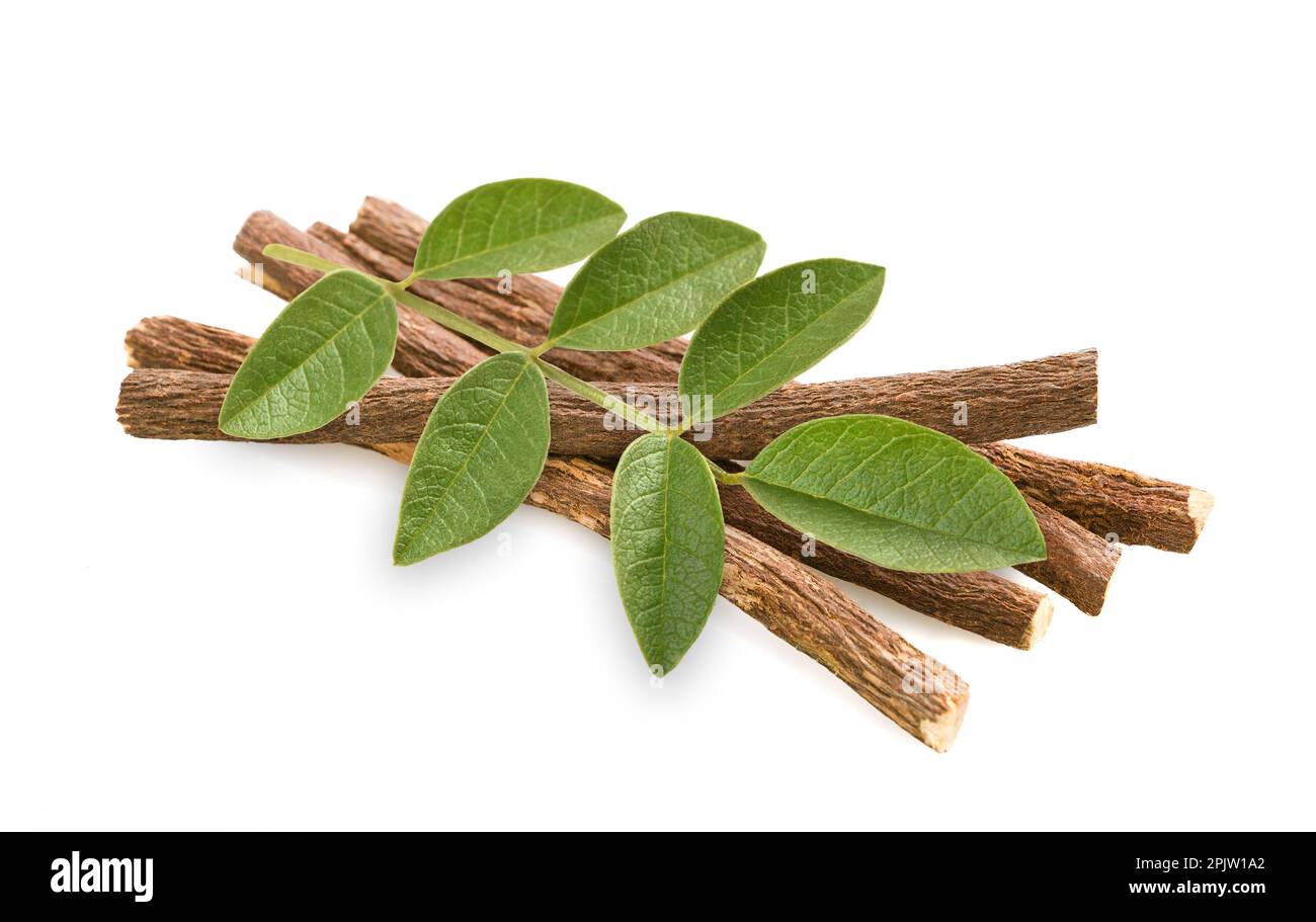 Licorice branch and roots isolated on white background Stock Photo Alamy