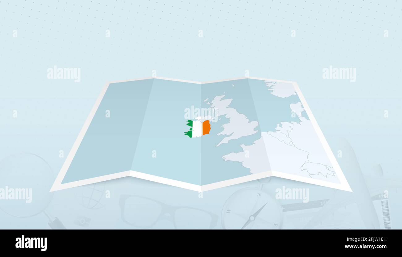 Map of Ireland with the flag of Ireland in the contour of the map on a