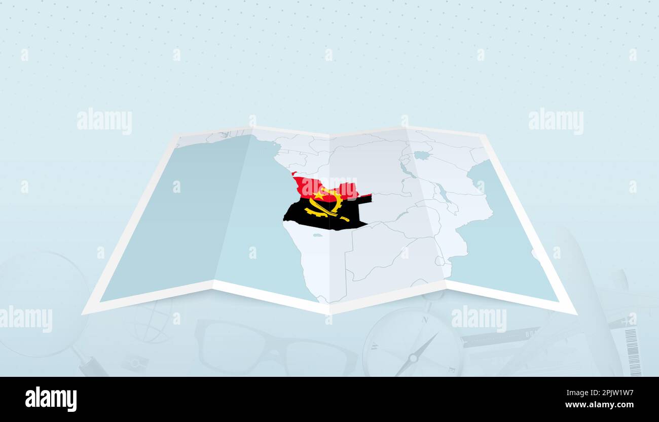 Map of Angola with the flag of Angola in the contour of the map on a ...