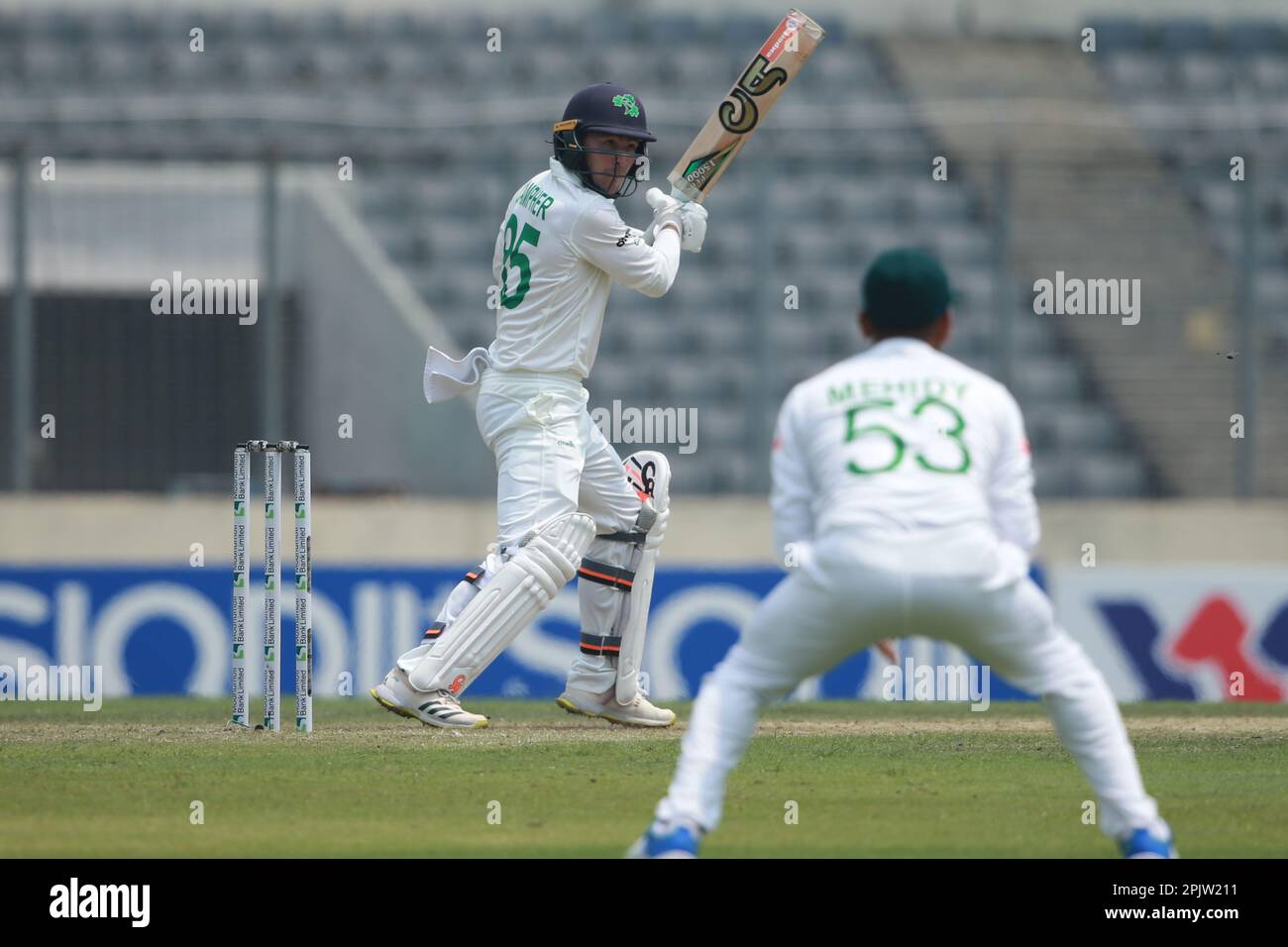 Curtis Campher bats during the alone test match between Bangladesh and