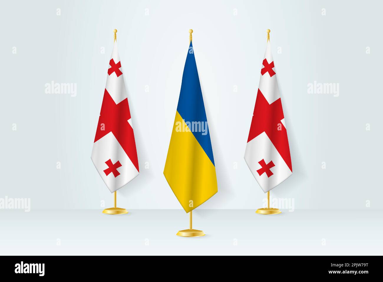 Meeting concept between Ukraine and Flags on a flag stand