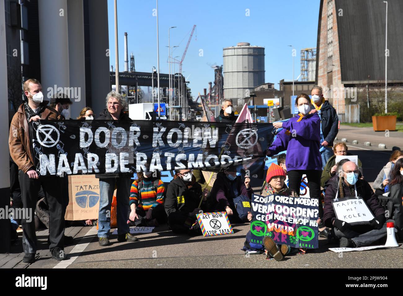 Environmental activists protest at Dutch Tata Steel plant