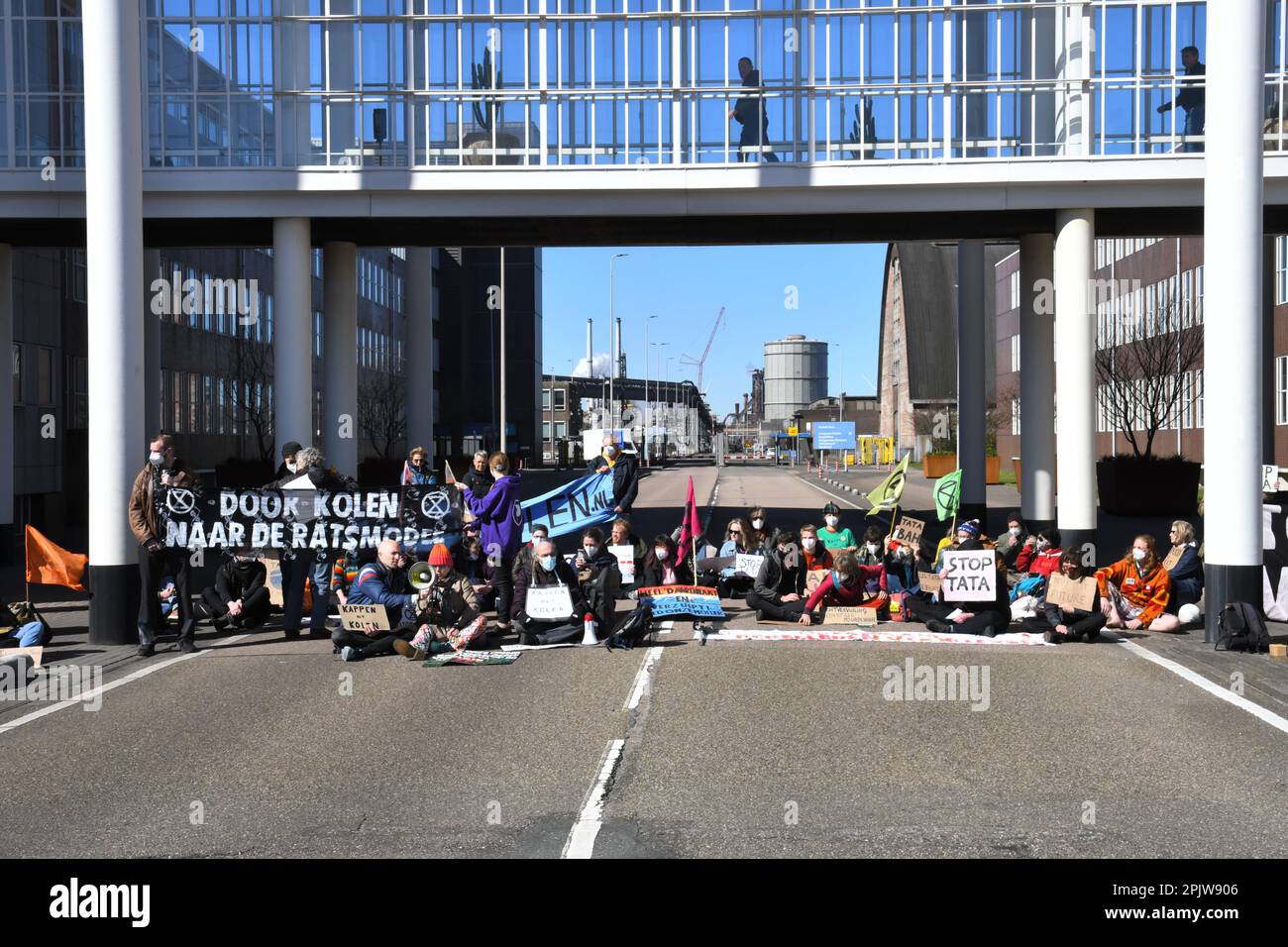 Environmental activists protest at Dutch Tata Steel plant