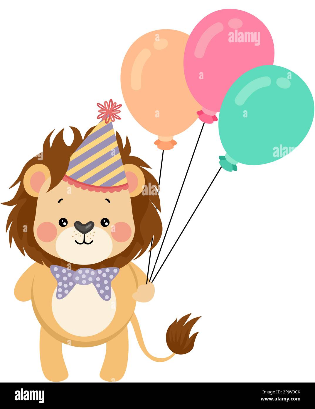 Happy birthday cute lion holding three balloons Stock Photo - Alamy