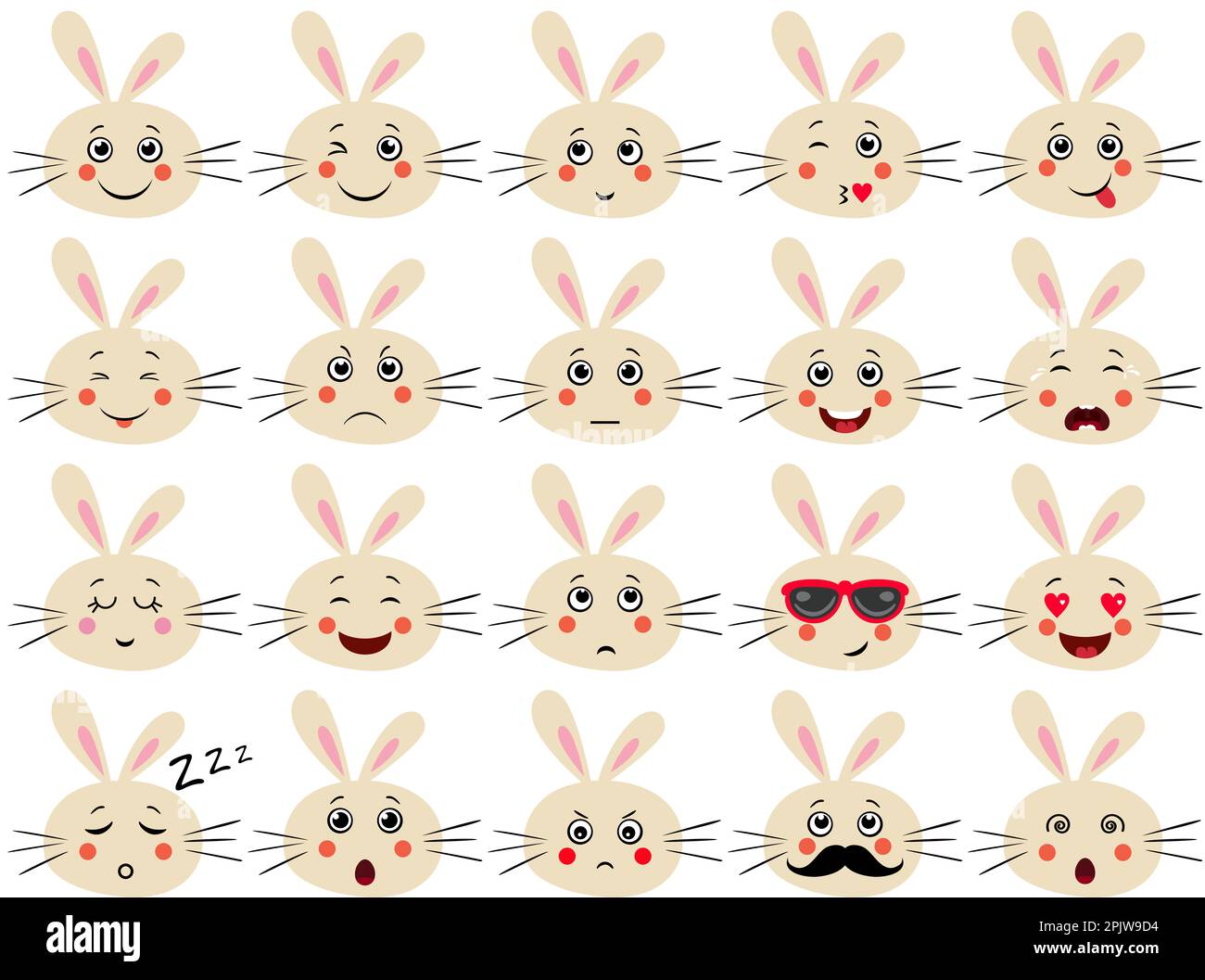 Set of a cute rabbit face with different expressions Stock Photo Alamy