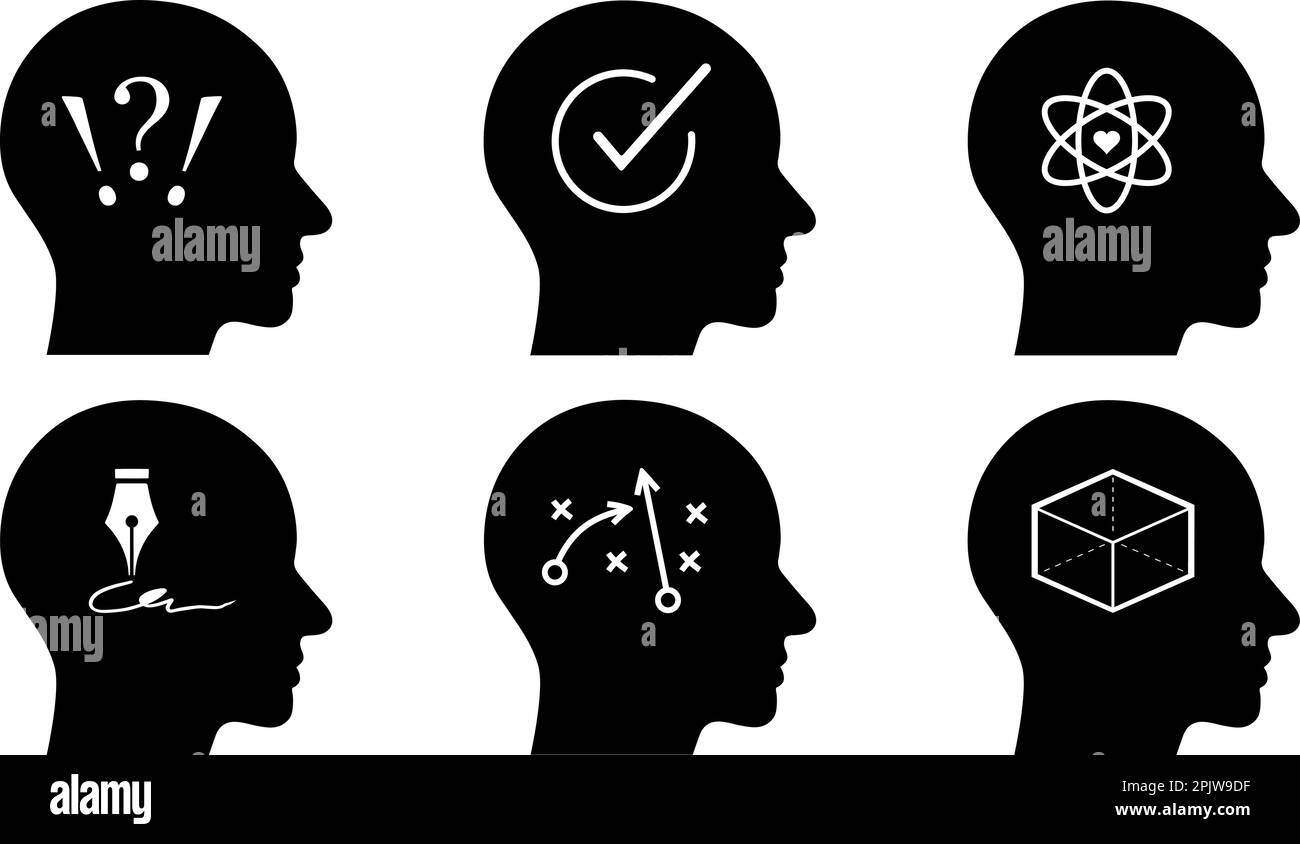 Flat icons of question, solution, and strategy as a concept of human