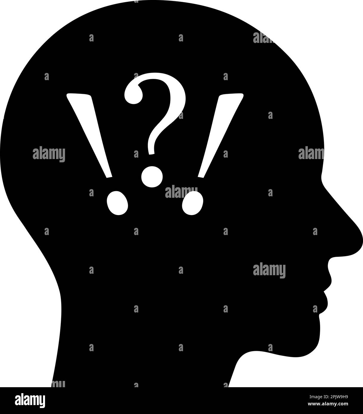 Flat icon of a question and exclamation mark in a human head as concept of problems and solves Stock Vector