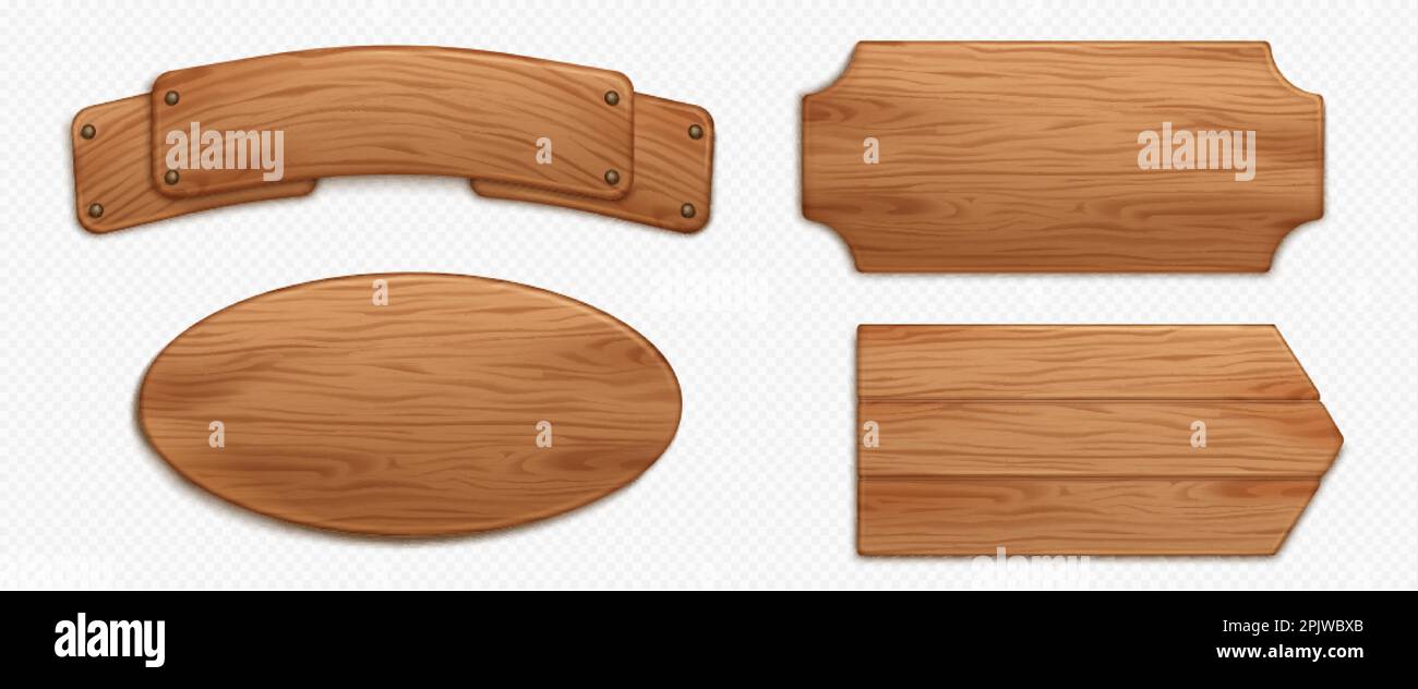 Wood texture sign board vector realistic banner set. Isolated rustic
