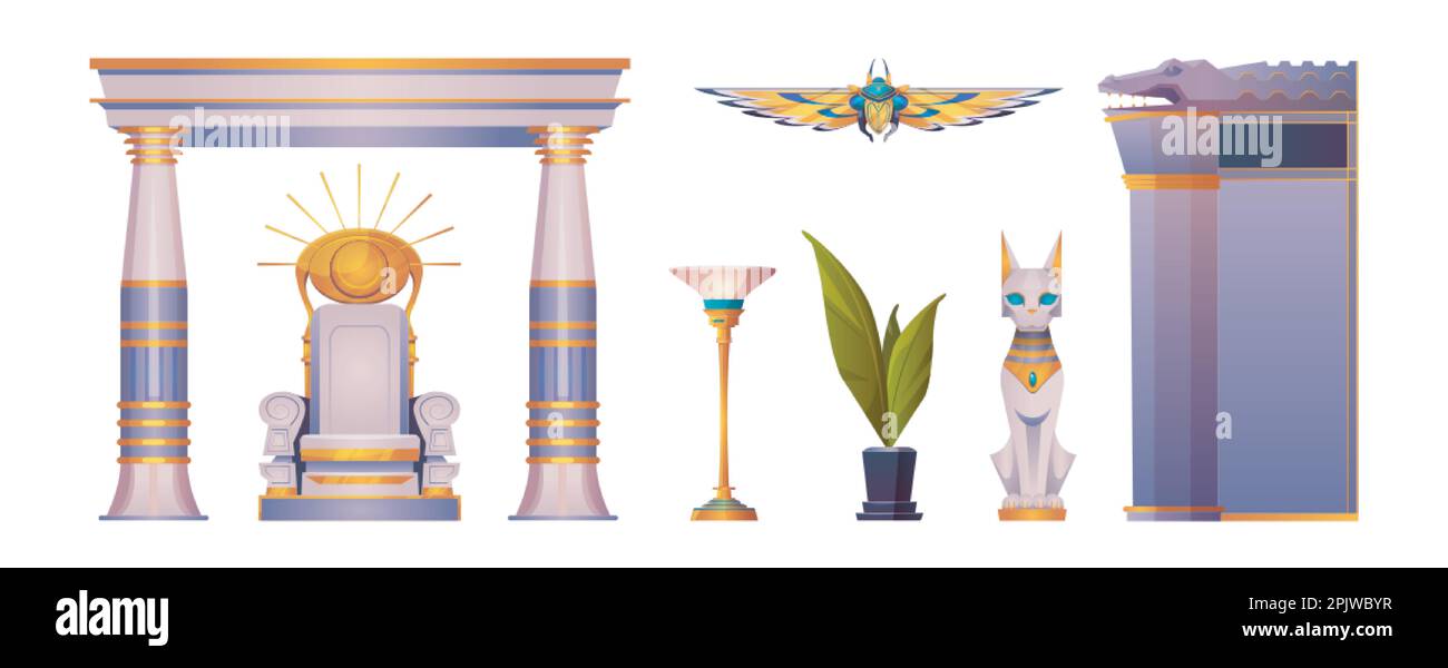 Ancient throne of egypt pharaoh for god temple cartoon vector set ...