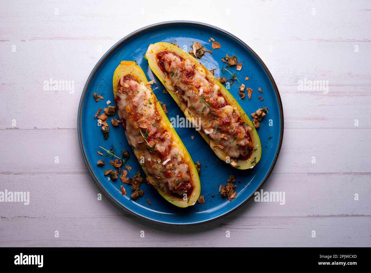 Zucchini stuffed with meat and baked in the oven. Traditional Spanish