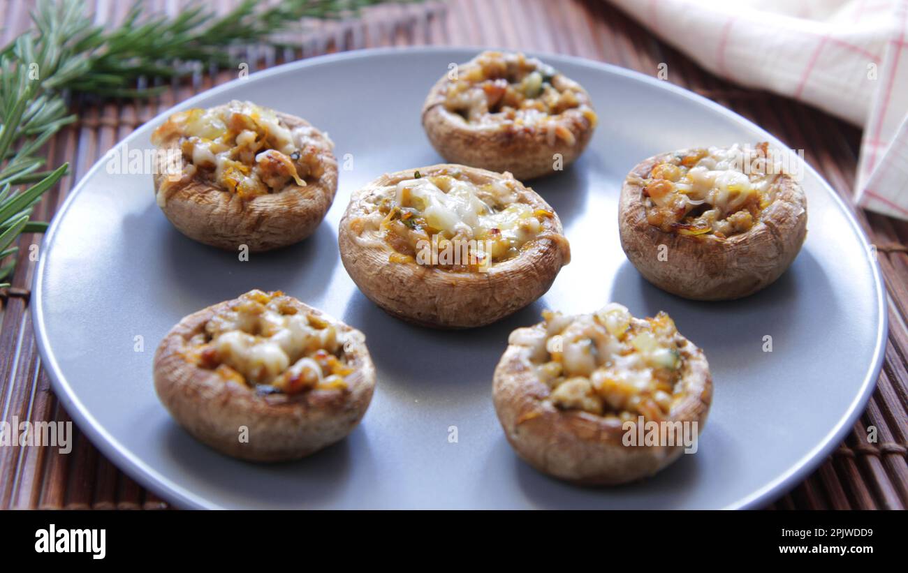 Baked mushrooms stuffed with walnuts and cheese. Traditional Spanish