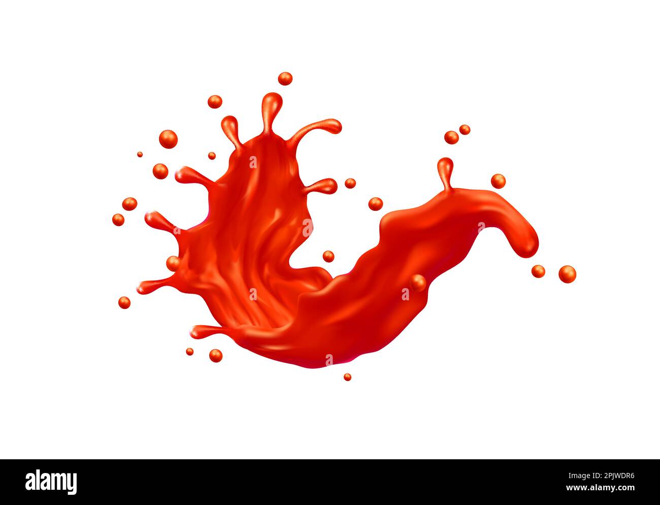 Tomato ketchup swirl splash with red juice drops, vector food condiment