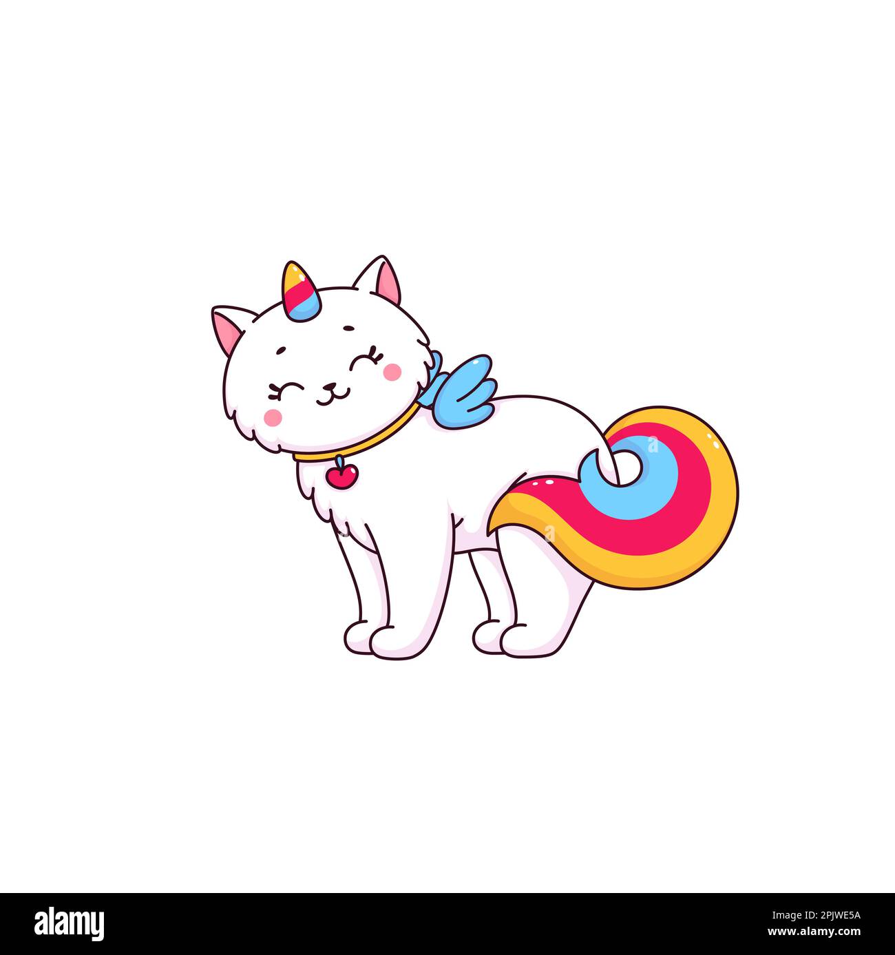 Cartoon cute caticorn character. Vector kawaii magic unicorn cat ...